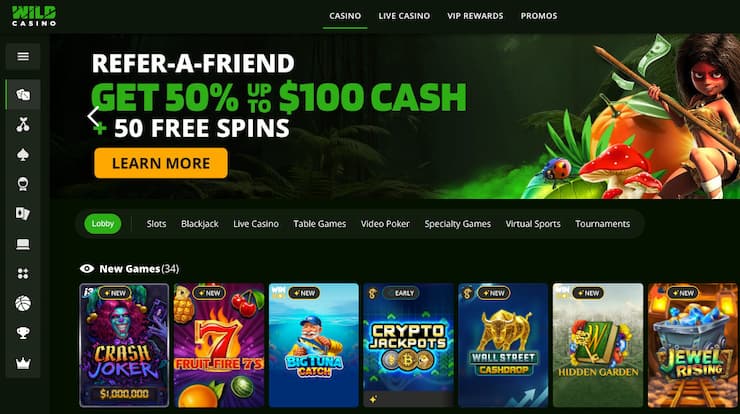 An image of Wild Casino, one of the best top Sic Bo sites USA players can access.